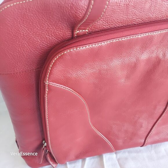 Large Buxton Euro Tote Red Leather Laptop Accessories Shoulder Bag Briefcase - Picture 2 of 11